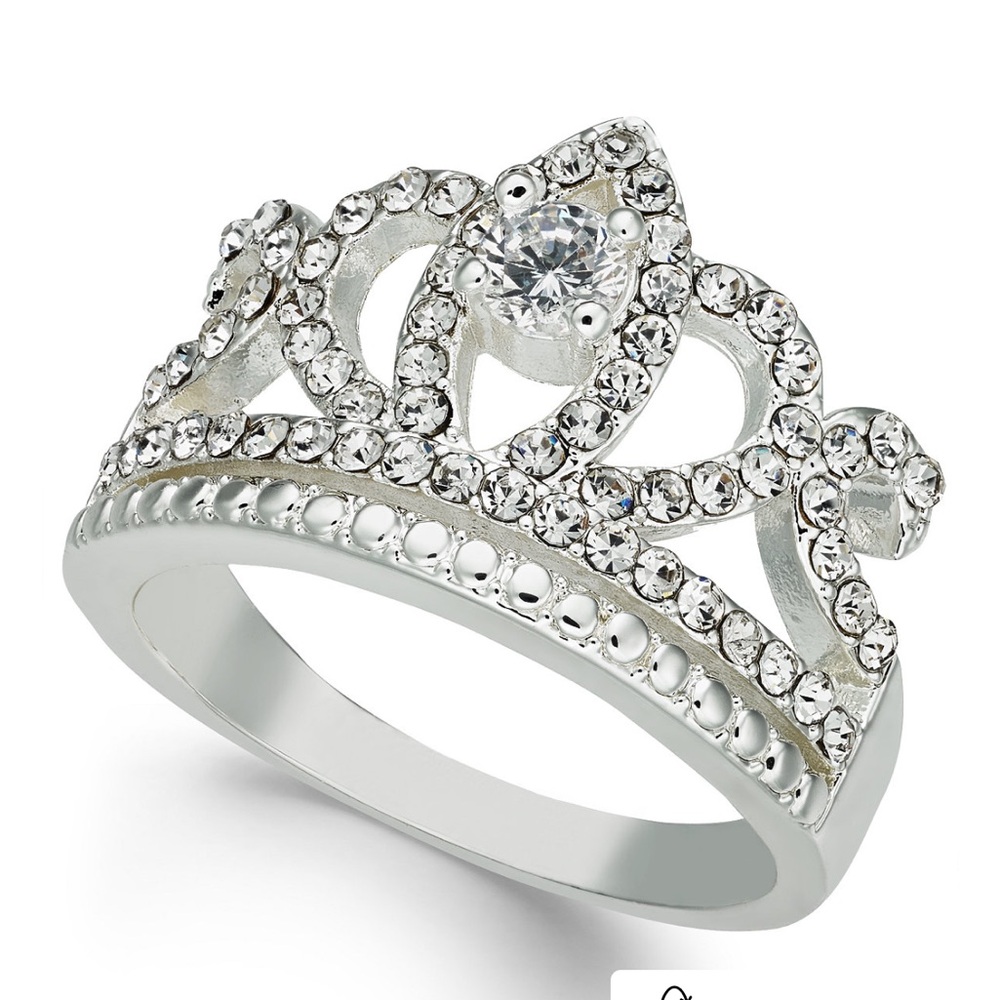 Tiara ring. Silver plated and cubic zirconia. Size 8